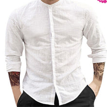 Load image into Gallery viewer, New Men Shirt Long Sleeve Solid Cotton Linen Casual Shirts Shirt V-Neck Cotton Chinese Style Summer Beach Top