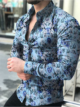 Load image into Gallery viewer, Casual Men Shirt Long Sleeve Europe Style Slim Fit Shirt Men Cotton Floral Shirt Hawaii Button Shirt Top Blouse Male Top M-5XL