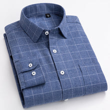 Load image into Gallery viewer, Men's Plaid Checkered Long Sleeve Brushed Shirts Single Patch Pocket Comfortable Soft Cotton Standard-fit Casual Thick Shirt
