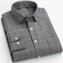 Load image into Gallery viewer, Men's Plaid Checkered Long Sleeve Brushed Shirts Single Patch Pocket Comfortable Soft Cotton Standard-fit Casual Thick Shirt