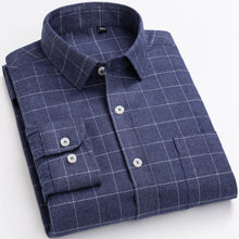 Load image into Gallery viewer, Men's Plaid Checkered Long Sleeve Brushed Shirts Single Patch Pocket Comfortable Soft Cotton Standard-fit Casual Thick Shirt
