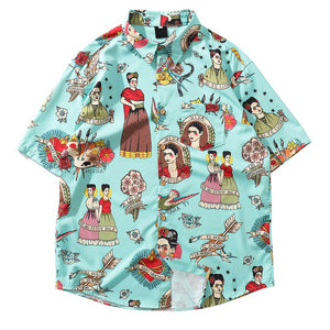 Men Holiday Shirt Polyester Print Male Hawaiian Beach Shirts Summer Short Sleeve Printing Loose Shirts