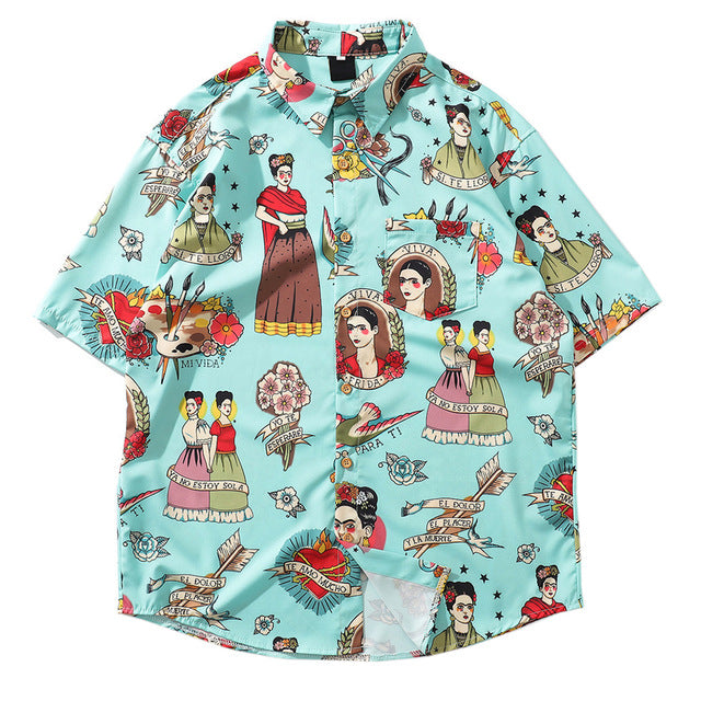 Men Holiday Shirt Polyester Print Male Hawaiian Beach Shirts Summer Short Sleeve Printing Loose Shirts