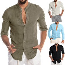 Load image into Gallery viewer, Dropshipping Fashion Men&#39;s Casual O-Neck Button Solid Beach Long Sleeve Top Blouse Casual Dress Women Korea style

