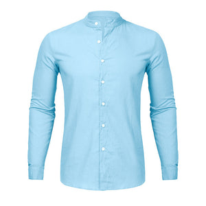 Dropshipping Fashion Men's Casual O-Neck Button Solid Beach Long Sleeve Top Blouse Casual Dress Women Korea style
