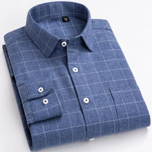 Load image into Gallery viewer, Men&#39;s Plaid Checkered Long Sleeve Brushed Shirts Single Patch Pocket Comfortable Soft Cotton Standard-fit Casual Thick Shirt
