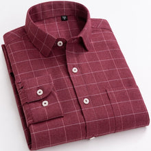 Load image into Gallery viewer, Men&#39;s Plaid Checkered Long Sleeve Brushed Shirts Single Patch Pocket Comfortable Soft Cotton Standard-fit Casual Thick Shirt
