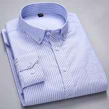 Load image into Gallery viewer, Men&#39;s Long-Sleeve Plaid Striped Oxford Shirts Single Patch Pocket Premium Quality Standard-fit Button Down Cotton Casual Shirt
