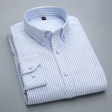 Load image into Gallery viewer, Men&#39;s Long-Sleeve Plaid Striped Oxford Shirts Single Patch Pocket Premium Quality Standard-fit Button Down Cotton Casual Shirt
