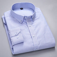Load image into Gallery viewer, Men&#39;s Long-Sleeve Plaid Striped Oxford Shirts Single Patch Pocket Premium Quality Standard-fit Button Down Cotton Casual Shirt
