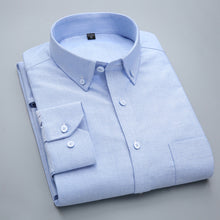 Load image into Gallery viewer, Men&#39;s Long-Sleeve Plaid Striped Oxford Shirts Single Patch Pocket Premium Quality Standard-fit Button Down Cotton Casual Shirt
