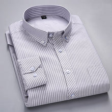 Load image into Gallery viewer, Men&#39;s Long-Sleeve Plaid Striped Oxford Shirts Single Patch Pocket Premium Quality Standard-fit Button Down Cotton Casual Shirt
