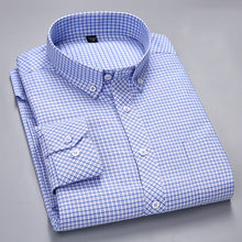 Load image into Gallery viewer, Men&#39;s Long-Sleeve Plaid Striped Oxford Shirts Single Patch Pocket Premium Quality Standard-fit Button Down Cotton Casual Shirt
