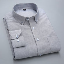 Load image into Gallery viewer, Men&#39;s Long-Sleeve Plaid Striped Oxford Shirts Single Patch Pocket Premium Quality Standard-fit Button Down Cotton Casual Shirt
