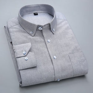 Men's Long-Sleeve Plaid Striped Oxford Shirts Single Patch Pocket Premium Quality Standard-fit Button Down Cotton Casual Shirt