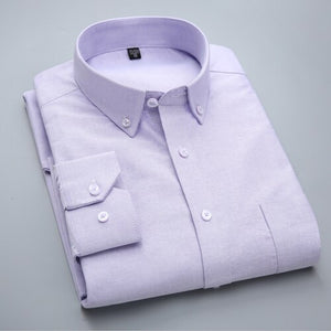 Men's Long-Sleeve Plaid Striped Oxford Shirts Single Patch Pocket Premium Quality Standard-fit Button Down Cotton Casual Shirt