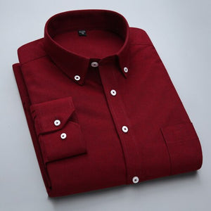 Men's Long-Sleeve Plaid Striped Oxford Shirts Single Patch Pocket Premium Quality Standard-fit Button Down Cotton Casual Shirt