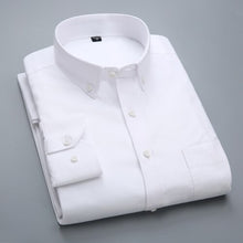 Load image into Gallery viewer, Men&#39;s Long-Sleeve Plaid Striped Oxford Shirts Single Patch Pocket Premium Quality Standard-fit Button Down Cotton Casual Shirt
